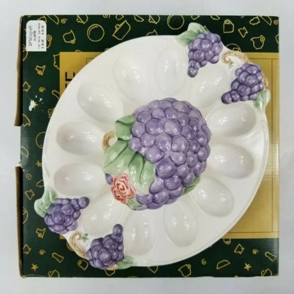 Pfaltzgraff Grapevine Deviled Egg Plate W Bowl NIB - Picture 2 of 5